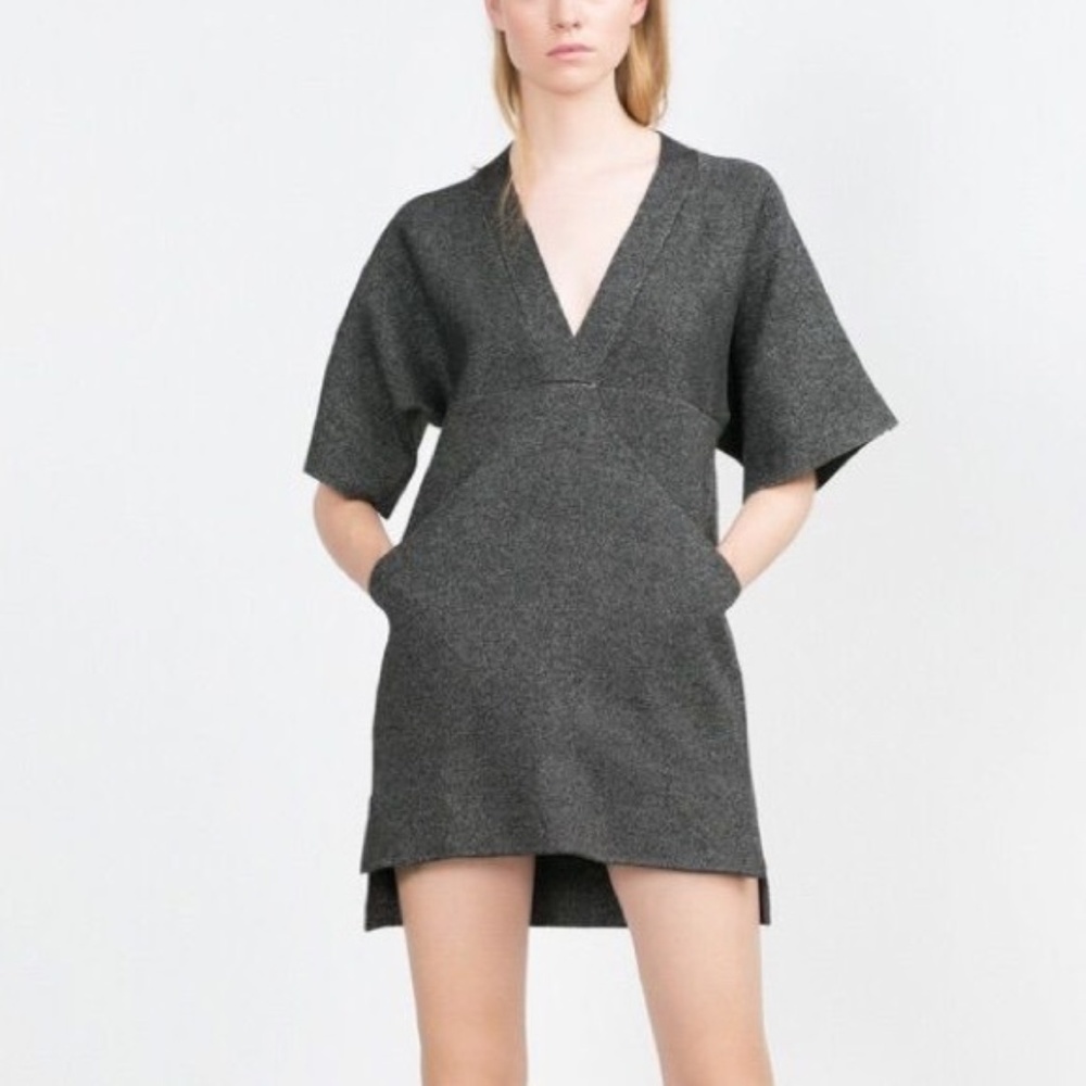 Zara Knit Pocket Sweatshirt Dress